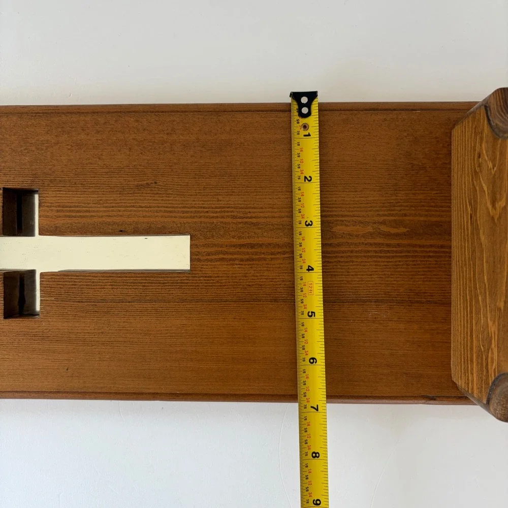 Vintage Wooden Wall Sconce Shelf Mirrored Cross Cutout Religious Decor 16 inch